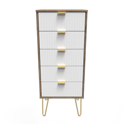 Linear Tall Tallboy White & Oak 5 Drawers 109cm