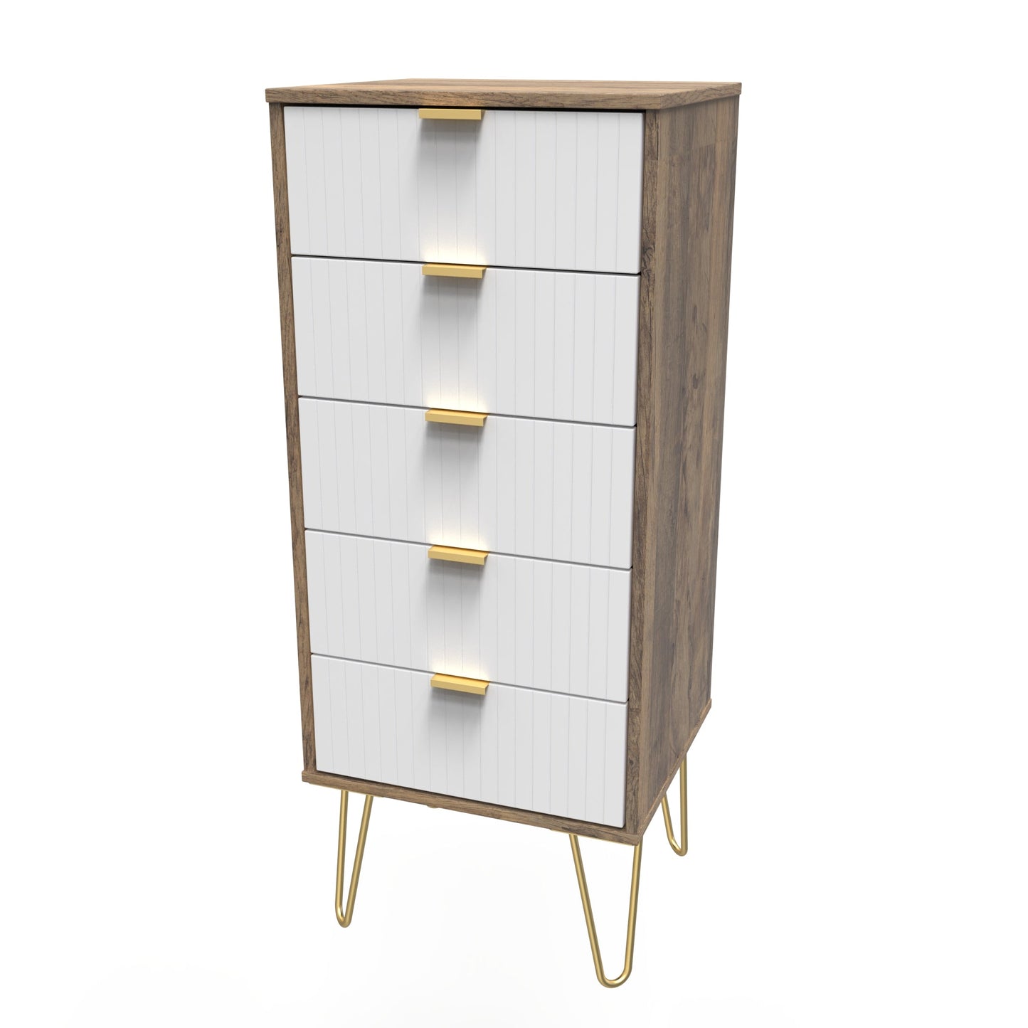 Linear Tall Tallboy White & Oak 5 Drawers 109cm