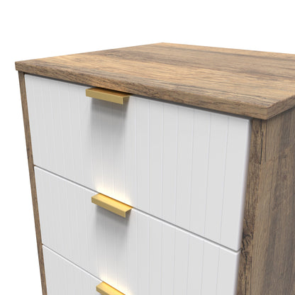 Linear Tall Tallboy White & Oak 5 Drawers 109cm