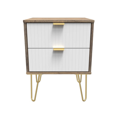 Linear Bedside Table White & Oak 2 Drawers 60cm