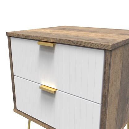 Linear Bedside Table White & Oak 2 Drawers 60cm
