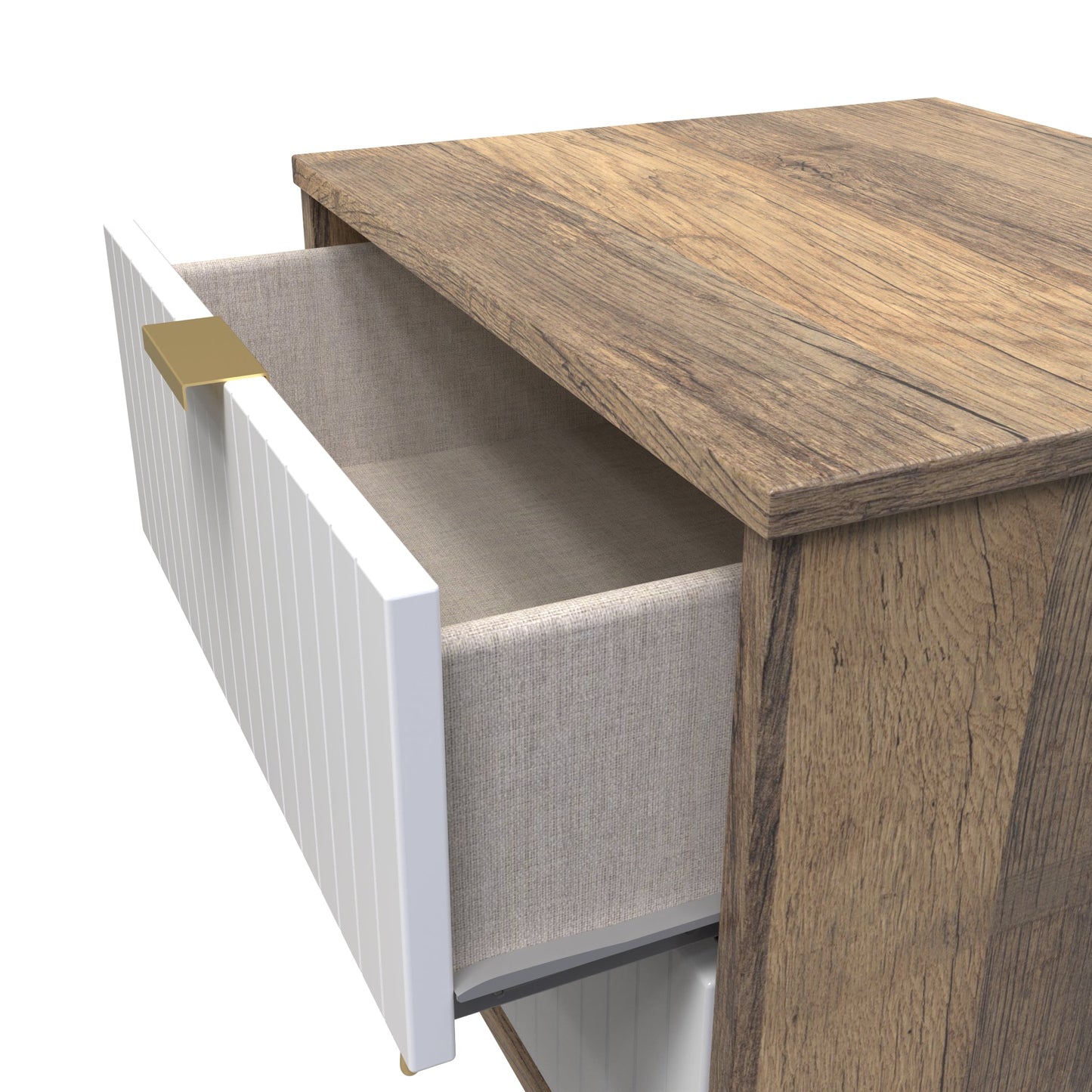 Linear Bedside Table White & Oak 2 Drawers 60cm