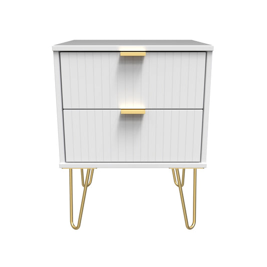 Linear Bedside Table White 2 Drawers 60cm