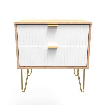 Linear Side Table White & Light Oak 2 Drawers 40cm
