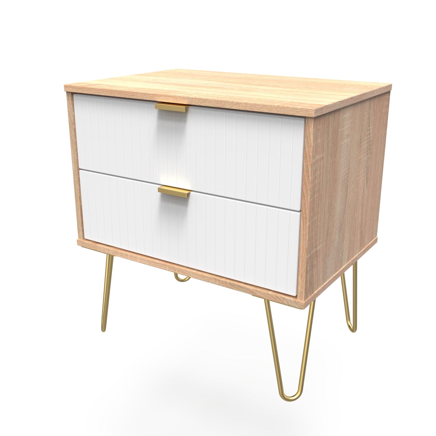 Linear Side Table White & Light Oak 2 Drawers 40cm