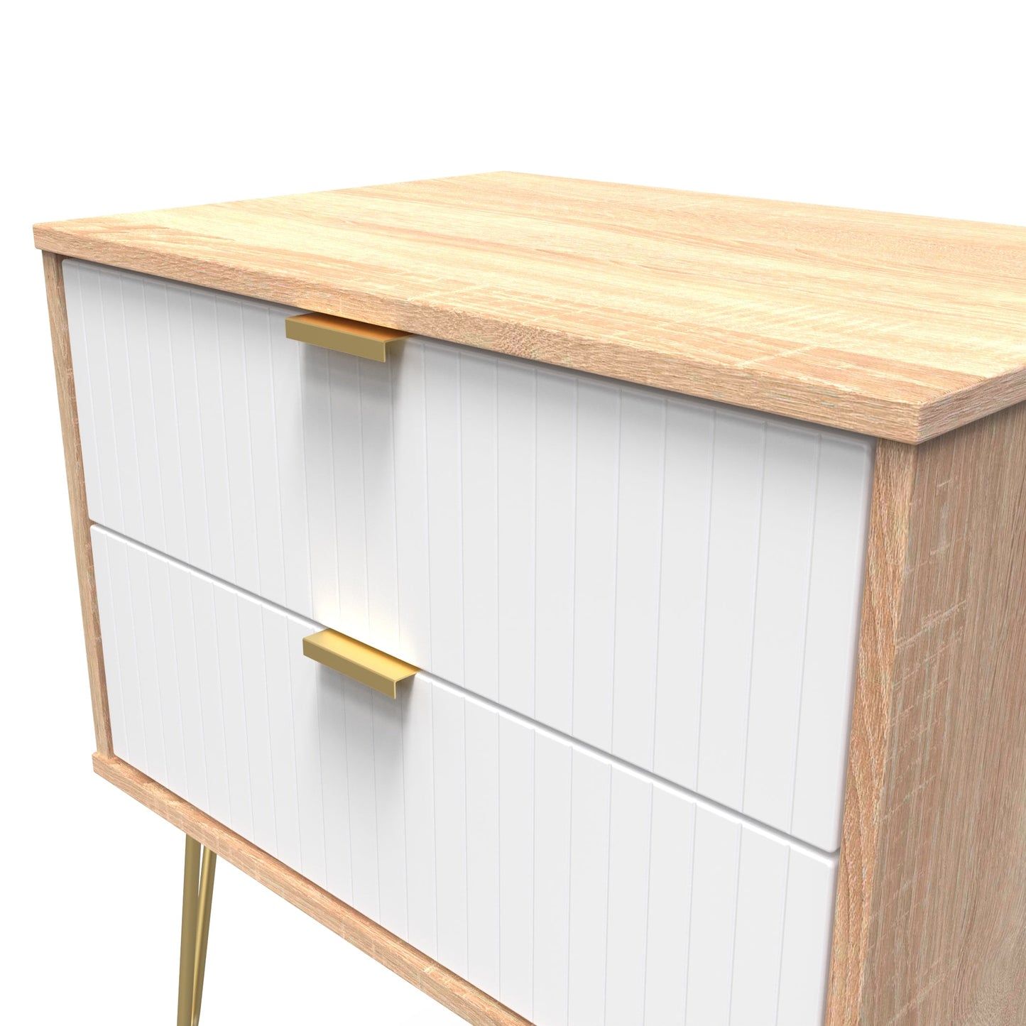 Linear Side Table White & Light Oak 2 Drawers 40cm