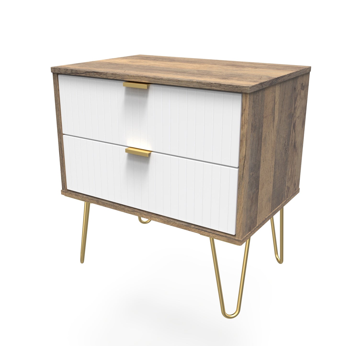 Linear Side Table White & Vintage Oak 2 Drawers 40cm
