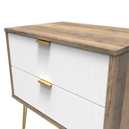 Linear Side Table White & Vintage Oak 2 Drawers 40cm