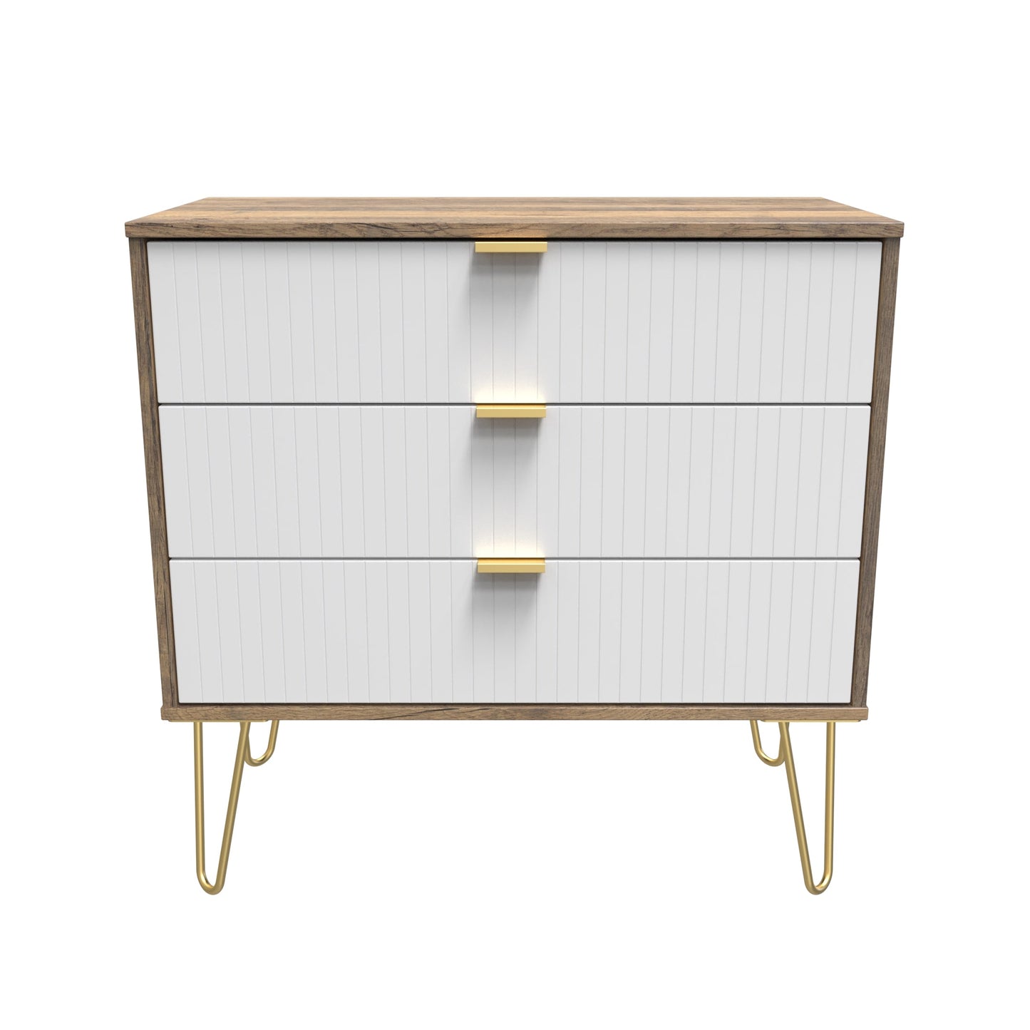 Linear Chest of Drawers White & Oak 3 Drawers 77cm