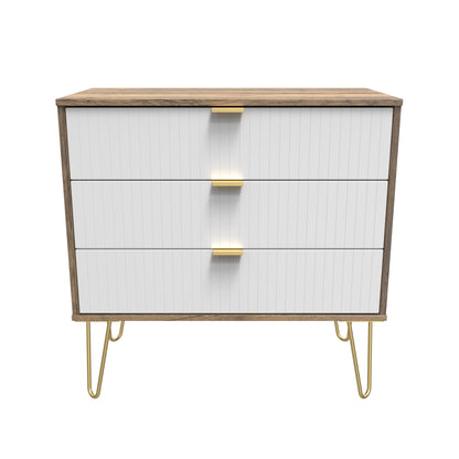 Linear Chest of Drawers White & Oak 3 Drawers 77cm