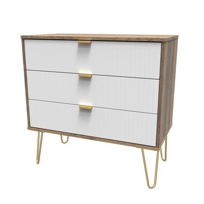 Linear Chest of Drawers White & Oak 3 Drawers 77cm