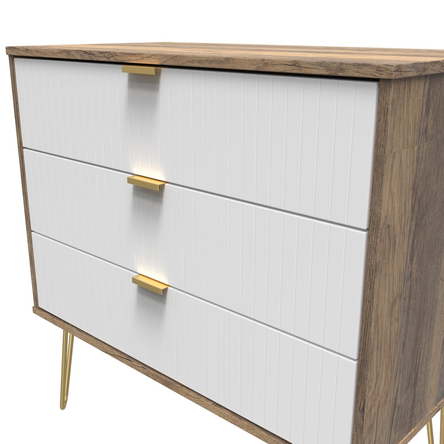 Linear Chest of Drawers White & Oak 3 Drawers 77cm