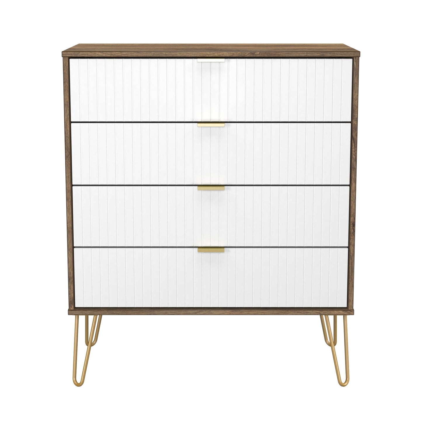 Linear Chest of Drawers White & Oak 4 Drawers 93cm