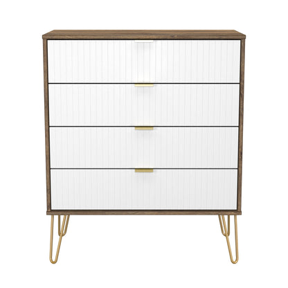 Linear Chest of Drawers White & Oak 4 Drawers 93cm