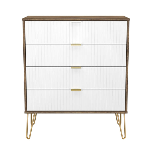 Linear Chest of Drawers White & Oak 4 Drawers 93cm
