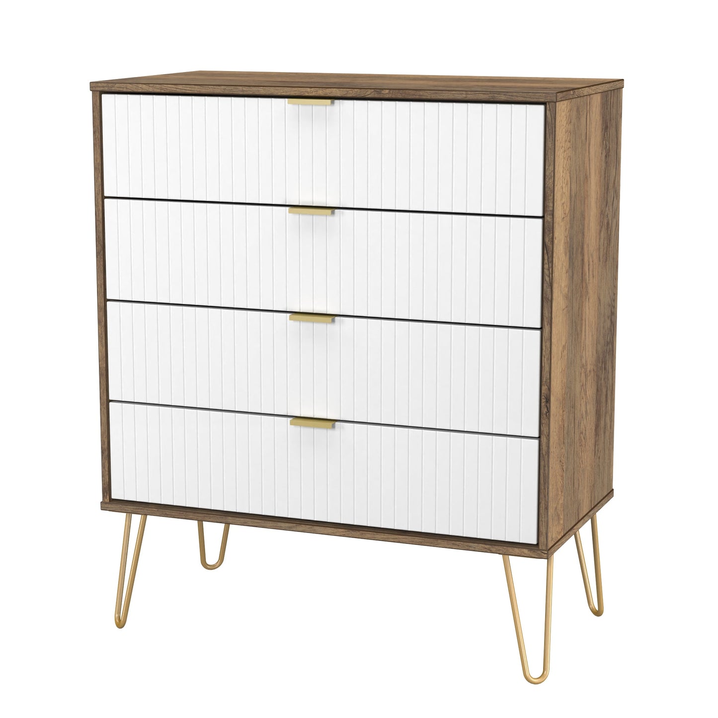 Linear Chest of Drawers White & Oak 4 Drawers 93cm