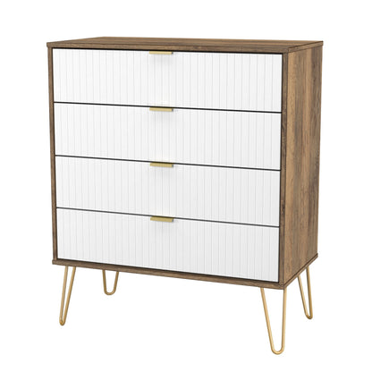 Linear Chest of Drawers White & Oak 4 Drawers 93cm