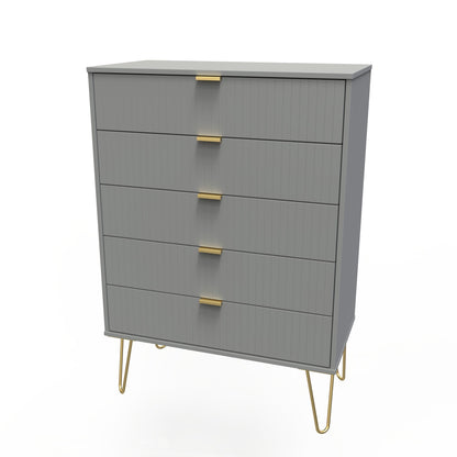 Linear Tall Chest of Drawers Grey 5 Drawers 109cm