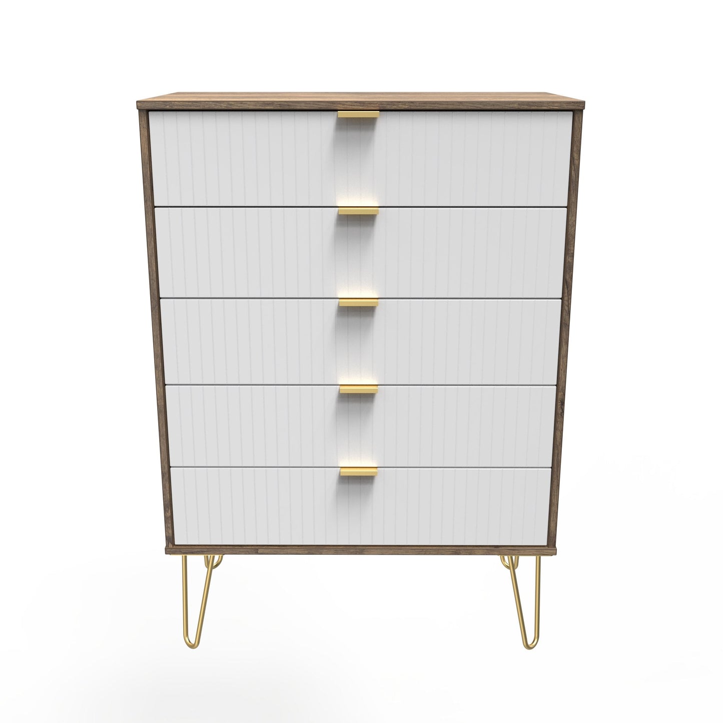Linear Tall Chest of Drawers White & Oak 5 Drawers 109cm
