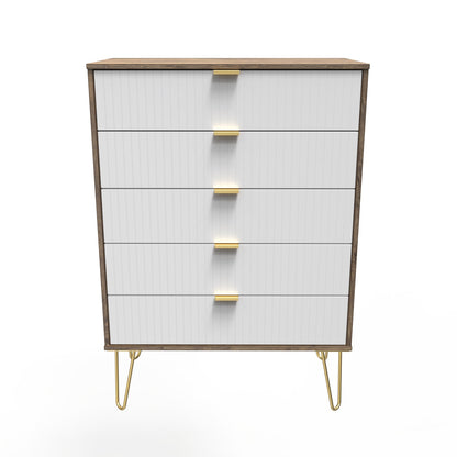 Linear Tall Chest of Drawers White & Oak 5 Drawers 109cm