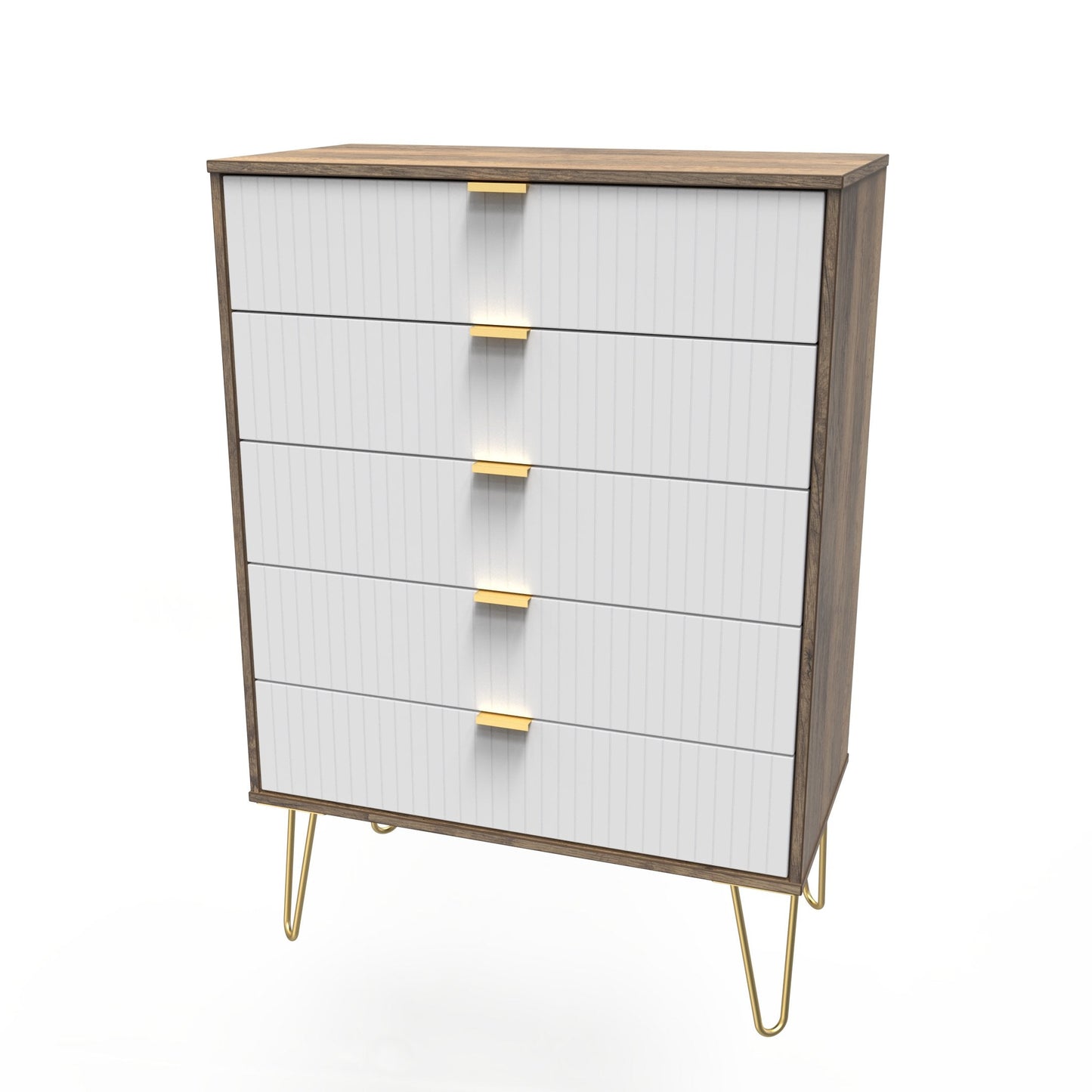 Linear Tall Chest of Drawers White & Oak 5 Drawers 109cm
