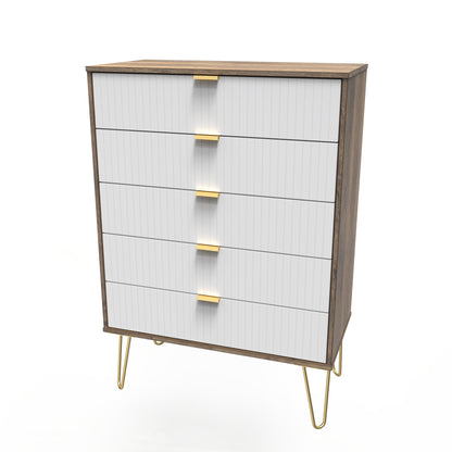 Linear Tall Chest of Drawers White & Oak 5 Drawers 109cm
