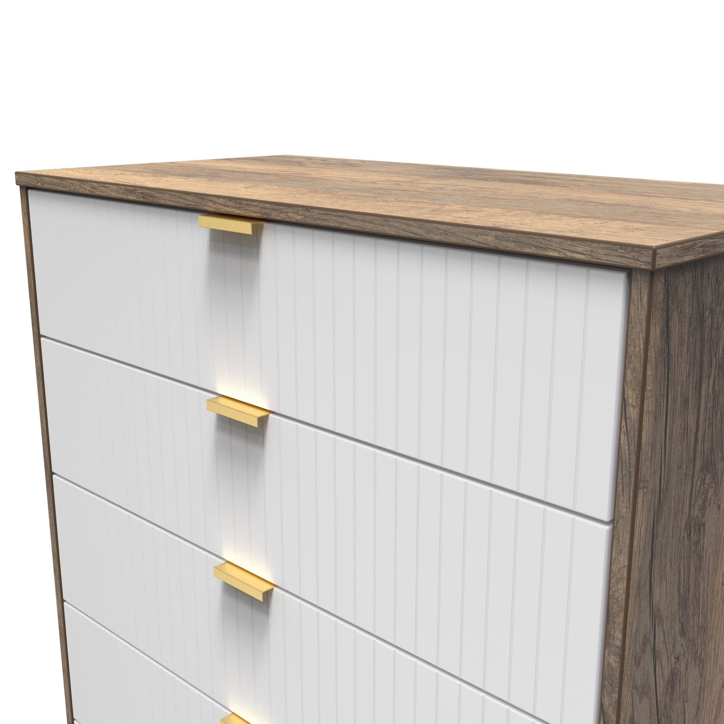 Linear Tall Chest of Drawers White & Oak 5 Drawers 109cm
