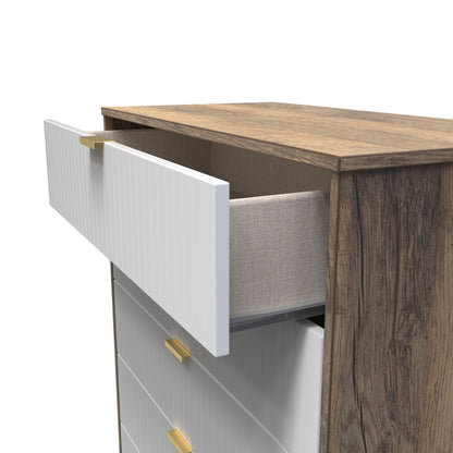 Linear Tall Chest of Drawers White & Oak 5 Drawers 109cm