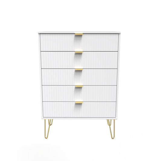 Linear Tall Chest of Drawers White 5 Drawers 109cm