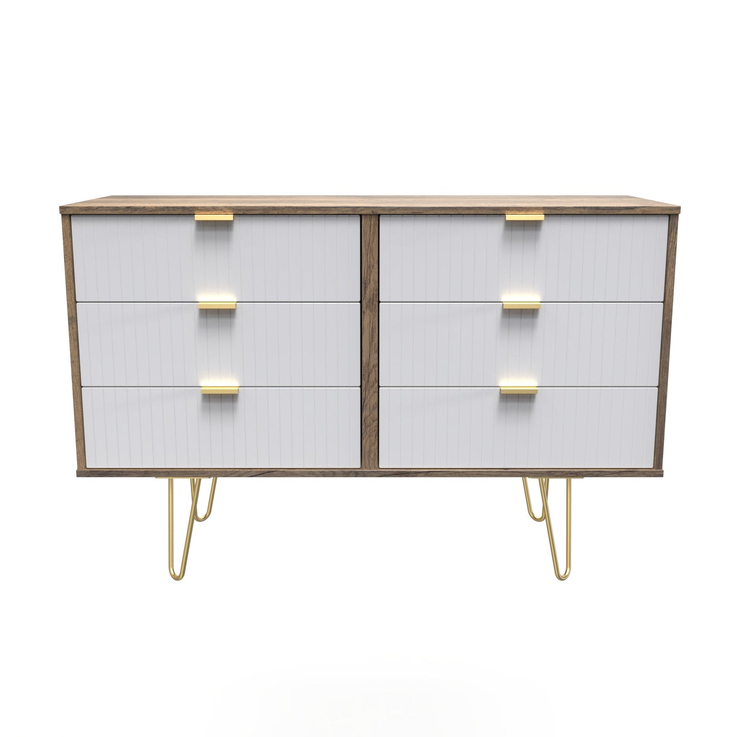 Linear Large Chest of Drawers White & Oak 6 Drawers 115cm