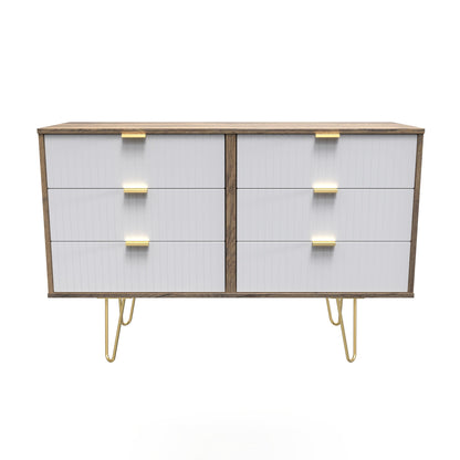 Linear Large Chest of Drawers White & Oak 6 Drawers 115cm