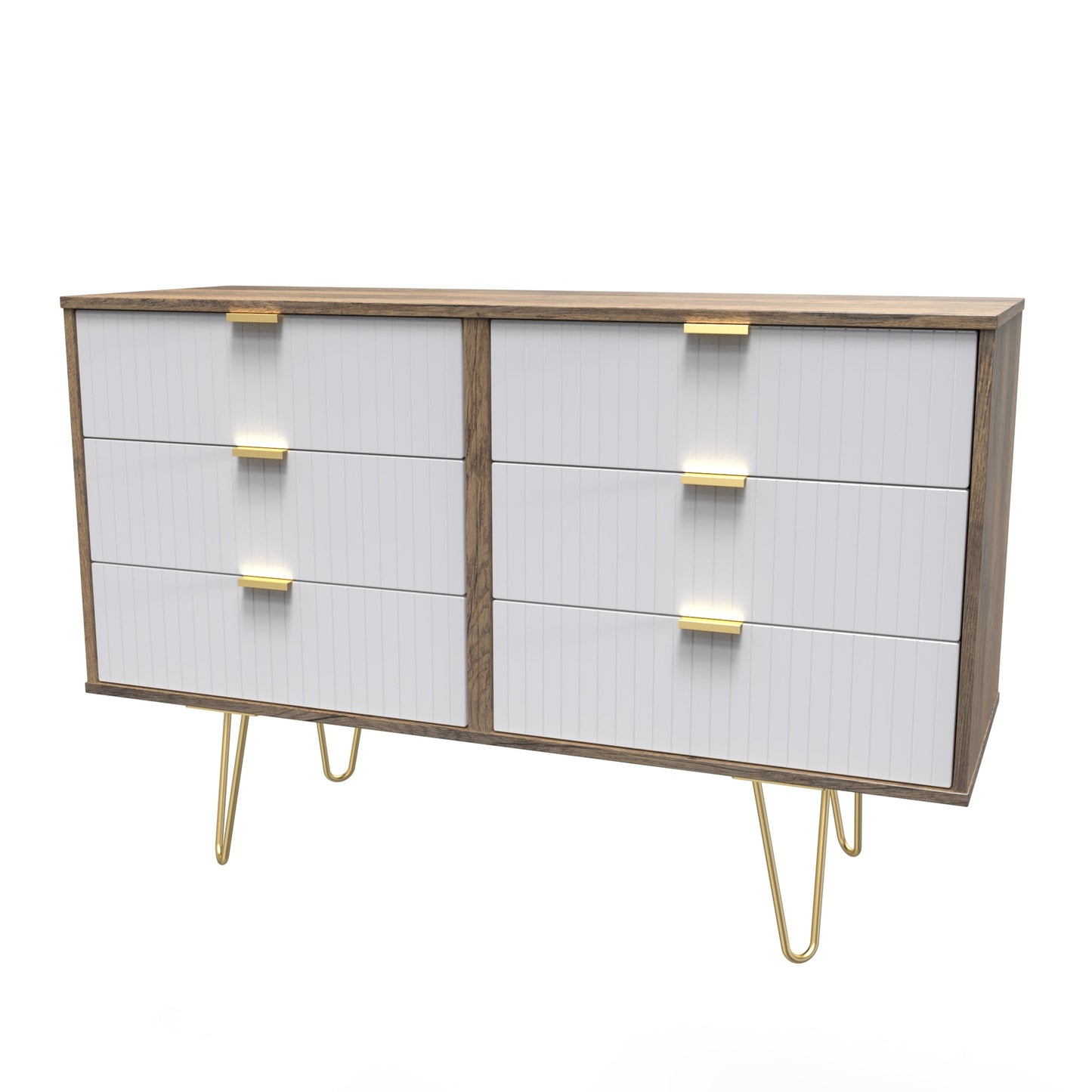 Linear Large Chest of Drawers White & Oak 6 Drawers 115cm