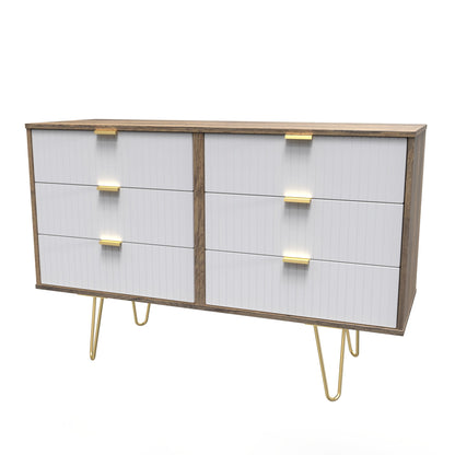 Linear Large Chest of Drawers White & Oak 6 Drawers 115cm