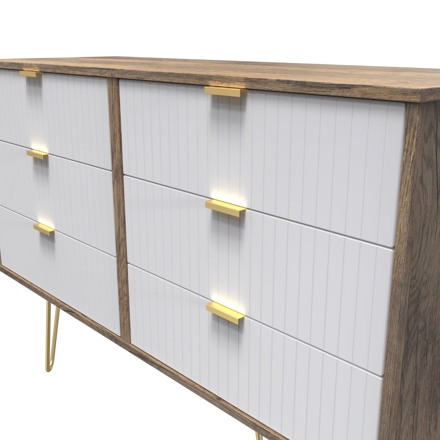 Linear Large Chest of Drawers White & Oak 6 Drawers 115cm