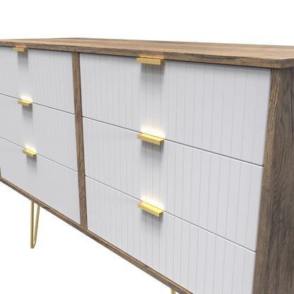 Linear Large Chest of Drawers White & Oak 6 Drawers 115cm