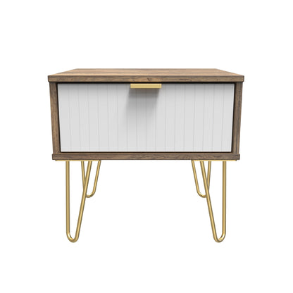 Linear Bedside Table White & Oak 1 Drawer 45cm