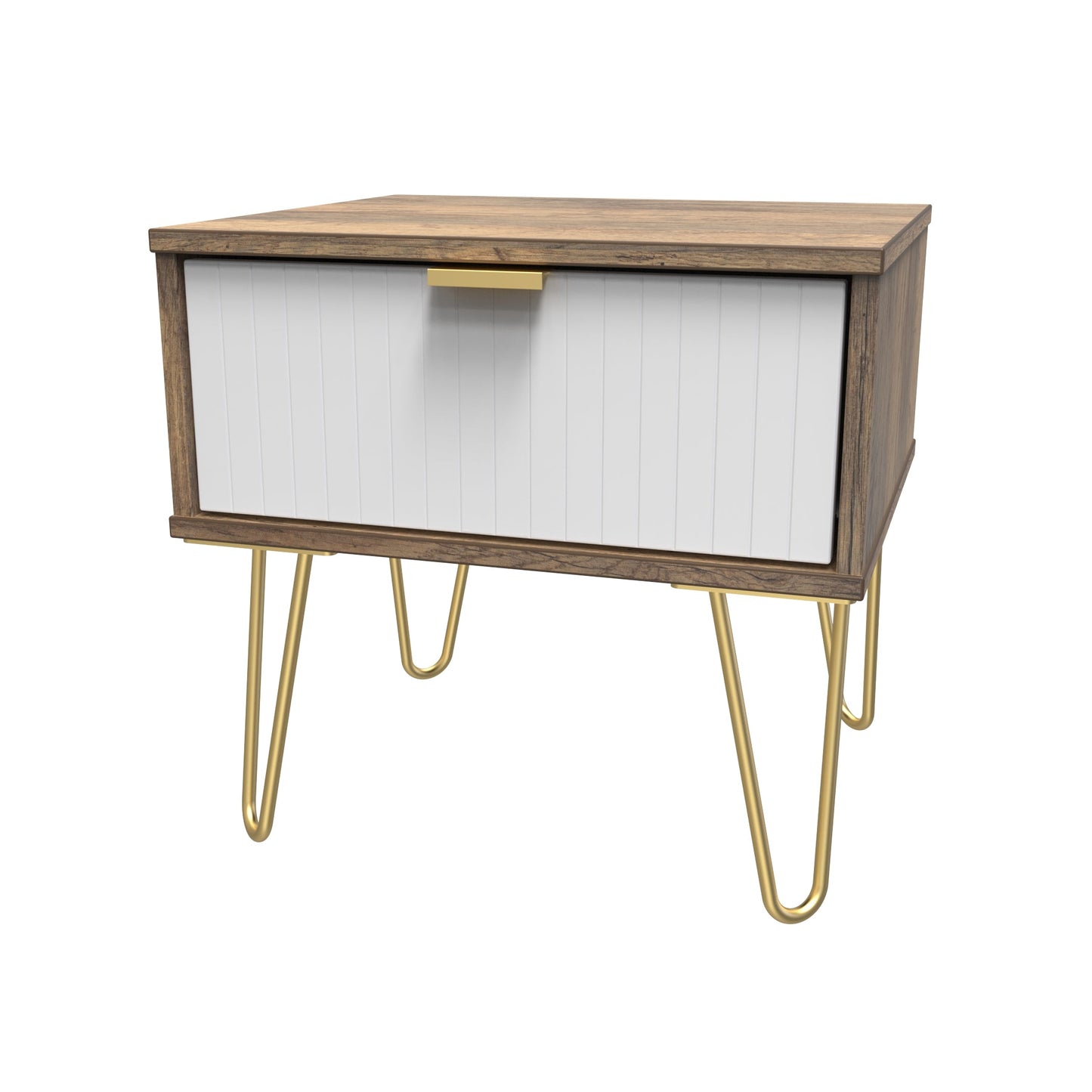 Linear Bedside Table White & Oak 1 Drawer 45cm