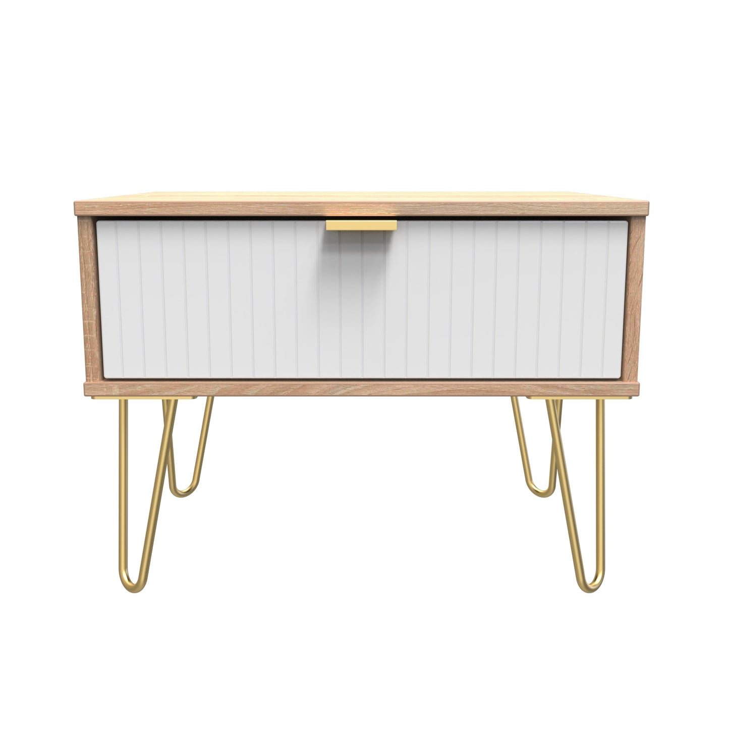 Linear Side Table White & Light Oak 1 Drawer 40cm