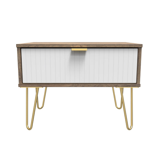 Linear Side Table White & Vintage Oak 1 Drawer 40cm