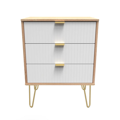 Linear Chest of Drawers White & Light Oak 3 Drawers 40cm