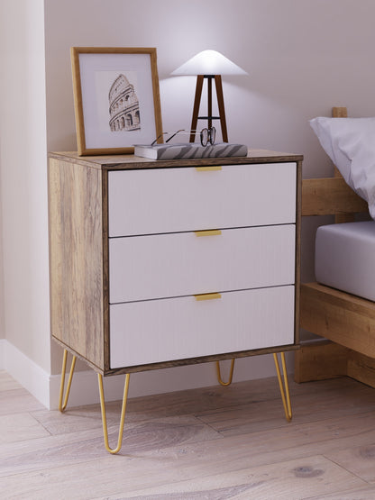 Linear Chest of Drawers White & Vintage Oak 3 Drawers 40cm