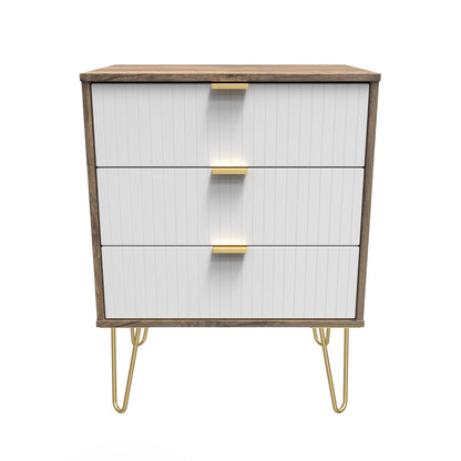 Linear Chest of Drawers White & Vintage Oak 3 Drawers 40cm
