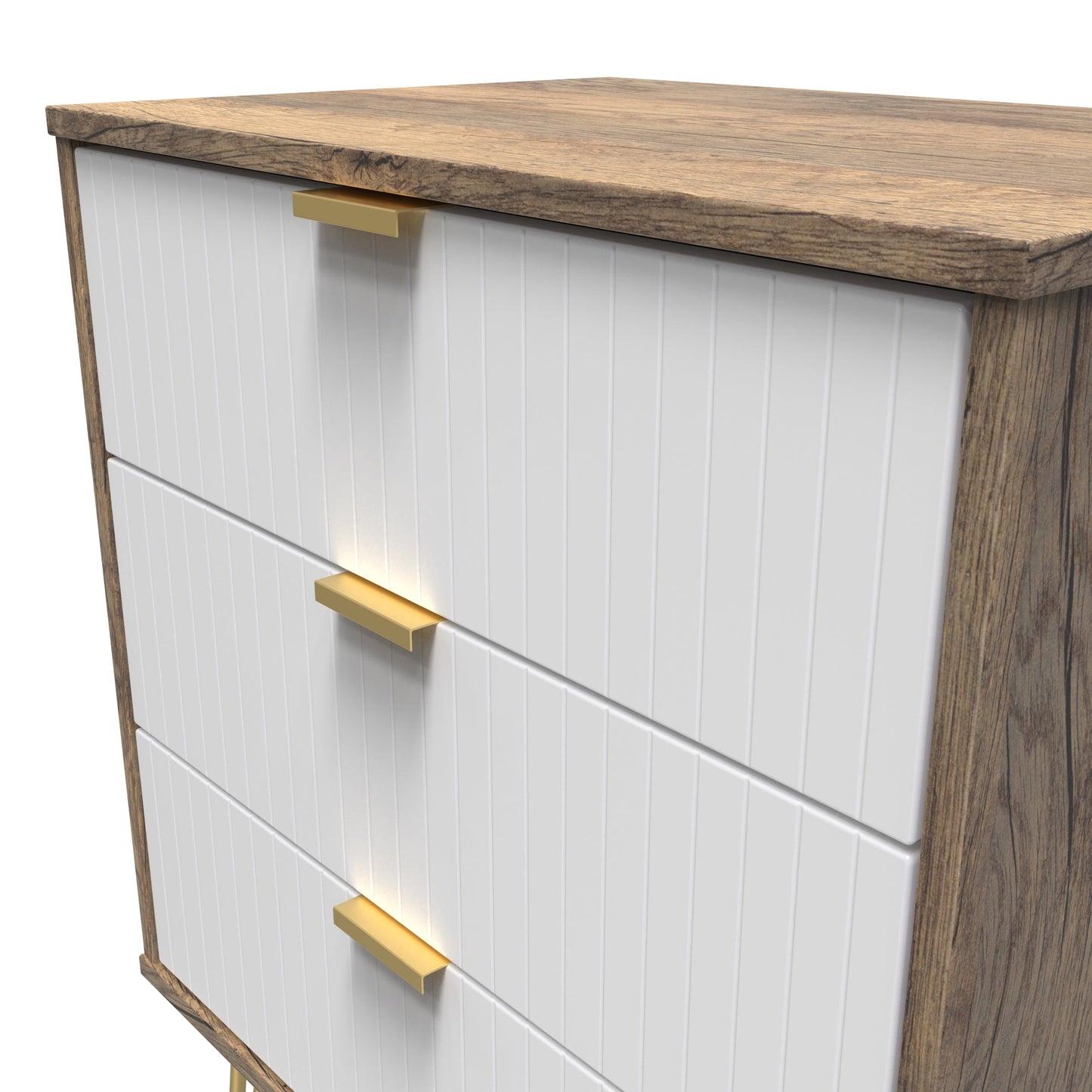 Linear Chest of Drawers White & Vintage Oak 3 Drawers 40cm