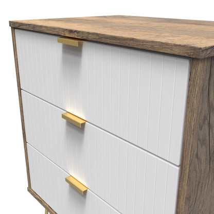 Linear Chest of Drawers White & Vintage Oak 3 Drawers 40cm