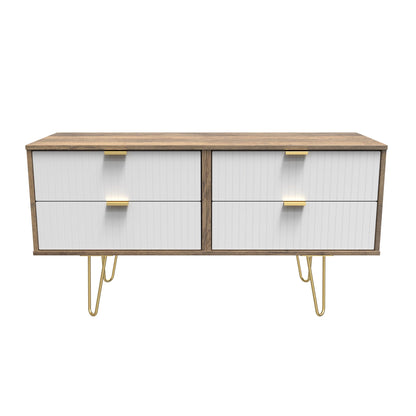 Linear Large Chest of Drawers White & Oak 4 Drawers 115cm