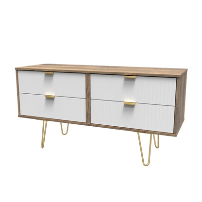 Linear Large Chest of Drawers White & Oak 4 Drawers 115cm