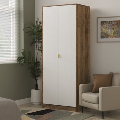 Linear Tall Wardrobe White & Oak 2 Doors 1 Shelf 197cm