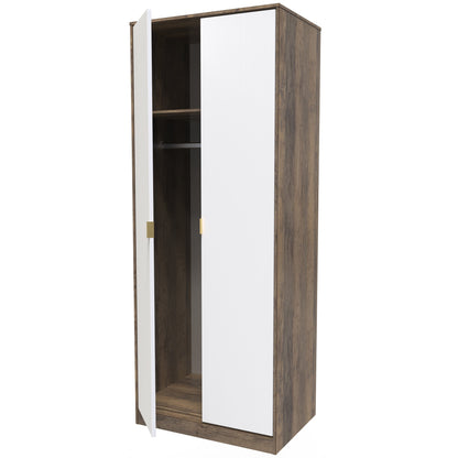 Linear Tall Wardrobe White & Oak 2 Doors 1 Shelf 197cm