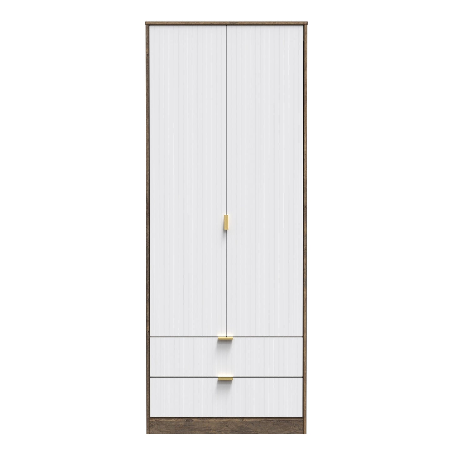 Linear Tall Wardrobe White & Oak 2 Doors 2 Drawers 197cm
