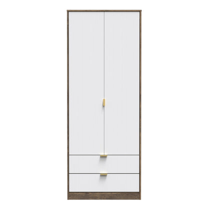 Linear Tall Wardrobe White & Oak 2 Doors 2 Drawers 197cm